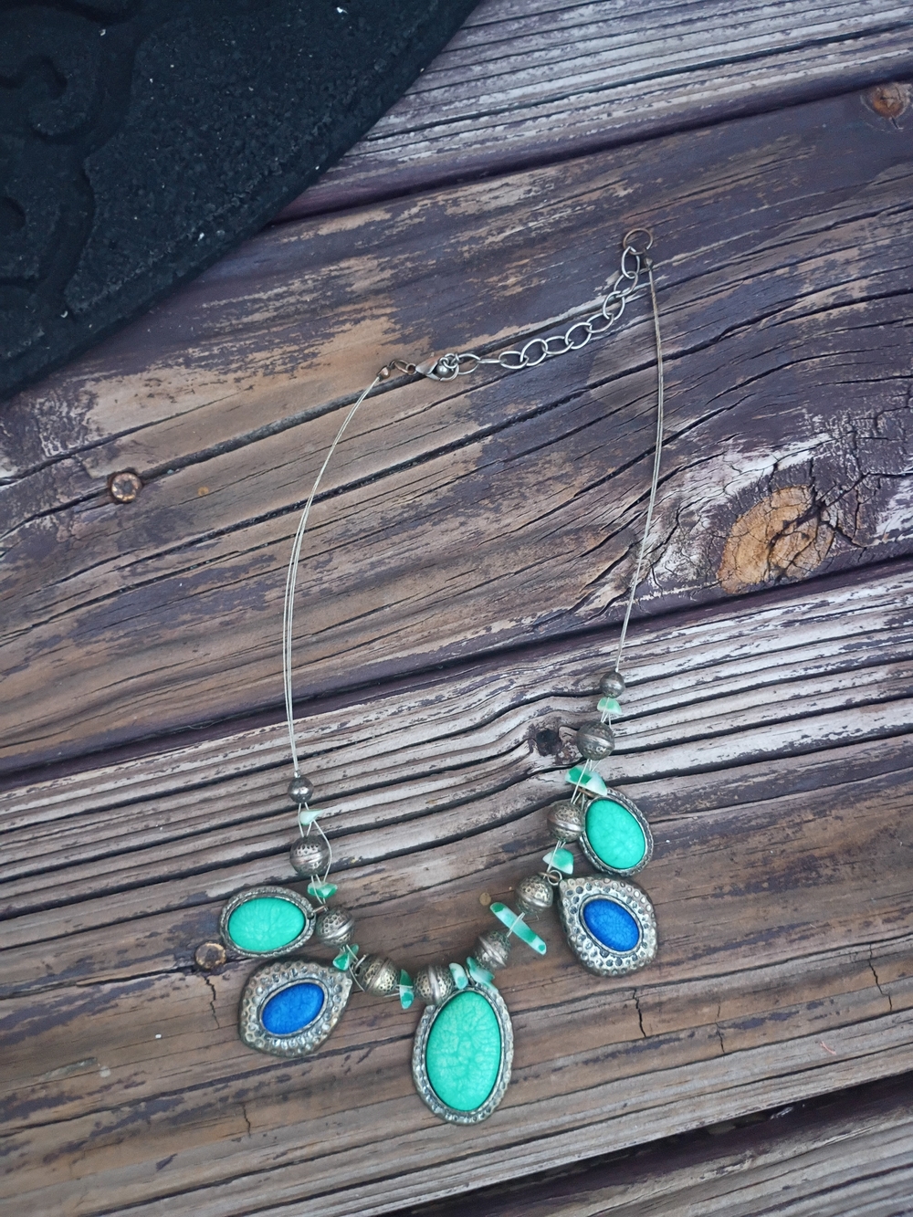 Faux Turquoise Teardrop Statement Necklace - Women